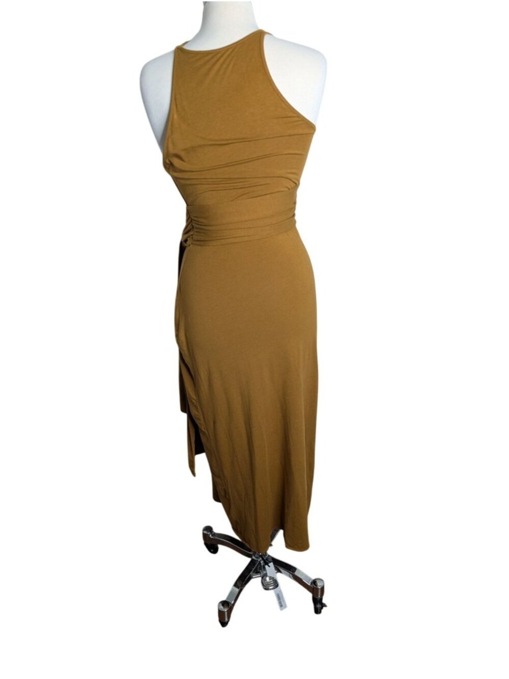 NEW Another Tomorrow Sarong Tie Dress Sz S Midi-Length Gold Tapenade Wrap Cotton - Picture 6 of 13